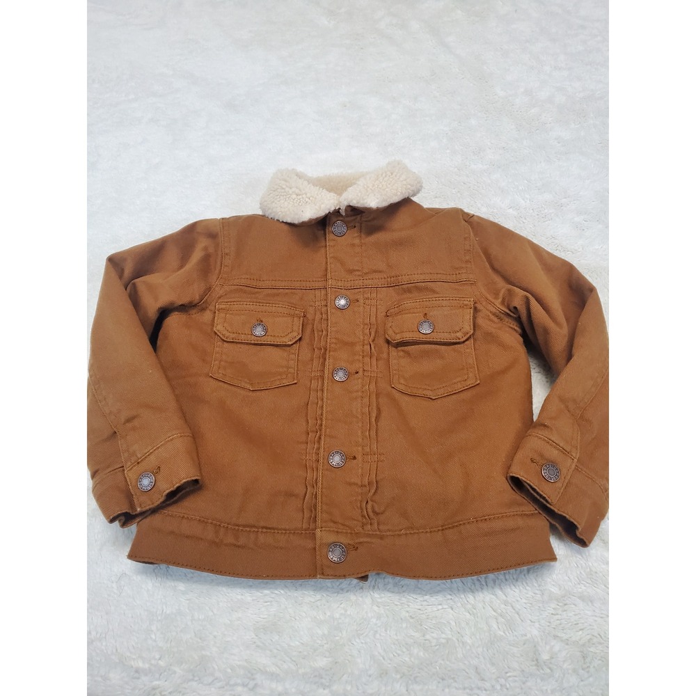 Gap Brown Denim Cream Sherpa Lined Snap Trucker Jacket 4 Classic Kidcore Casual